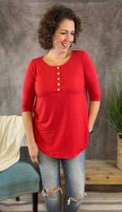 Dolphin Hem Button Front Top - RUBY