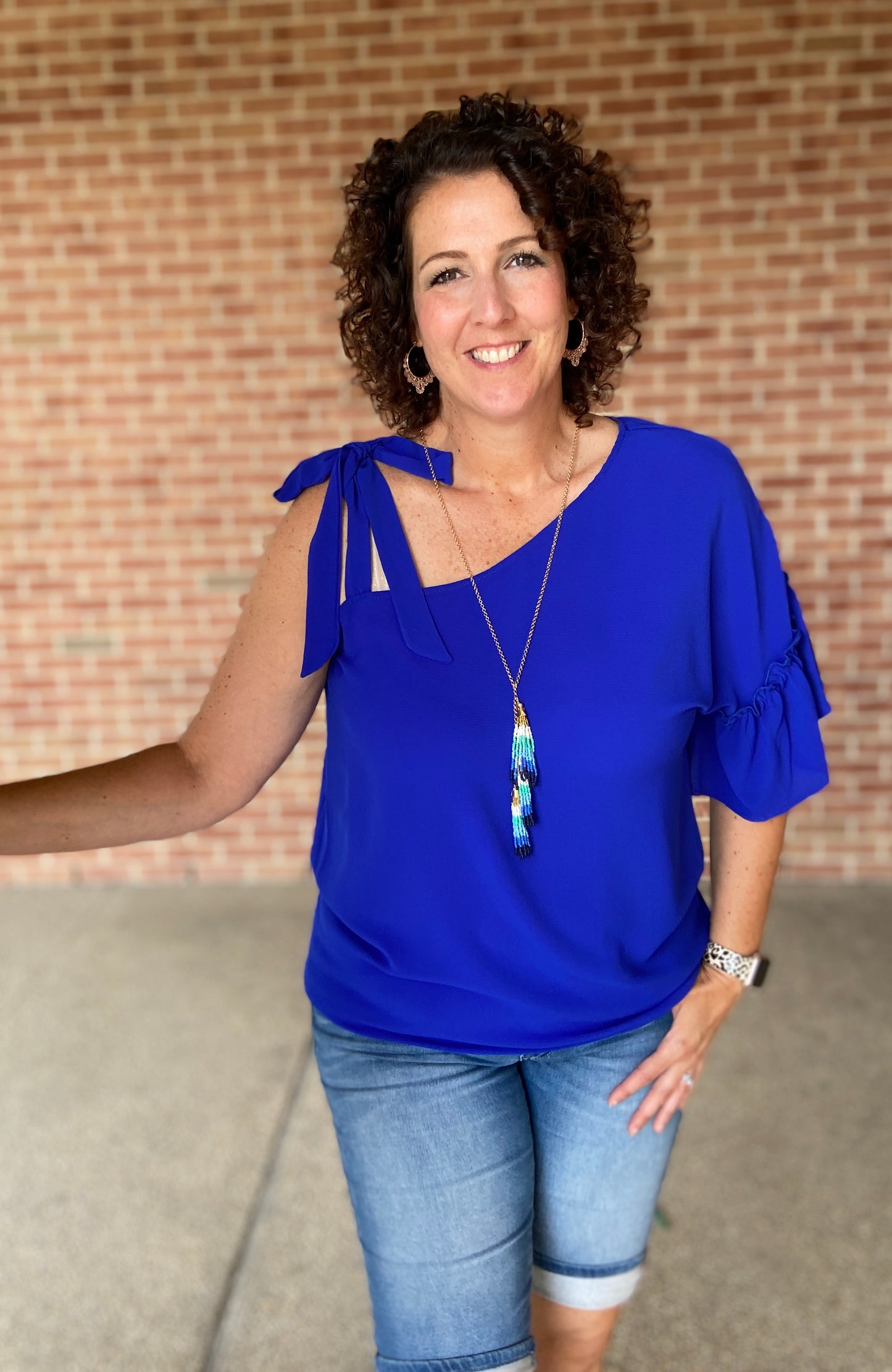 One Arm Tie Shoulder Top - ROYAL BLUE