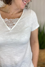 Load image into Gallery viewer, Lace Inset V-Neck Tee - IVORY