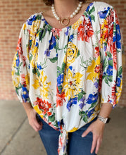 Load image into Gallery viewer, Bold Floral Puff Sleeve Top with Tie