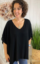 Load image into Gallery viewer, Drop Shoulder Poncho Style Tunic Top - BLACK