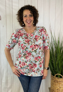 Floral French Terry Top with Puff Sleeve
