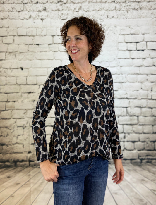 Leopard Slub Hacci Knit Top