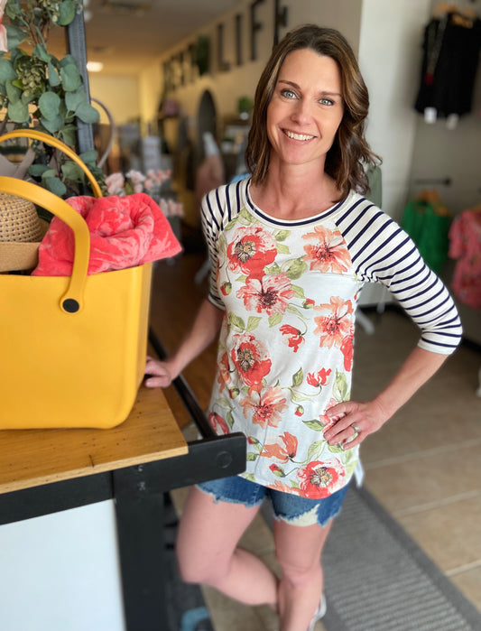 Stripe and Fresh Floral Top