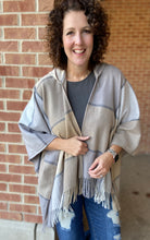 Load image into Gallery viewer, Fringed Plaid Hooded Cape - TAN