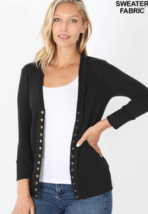 Snap Front 3/4 Sleeve Cardigan