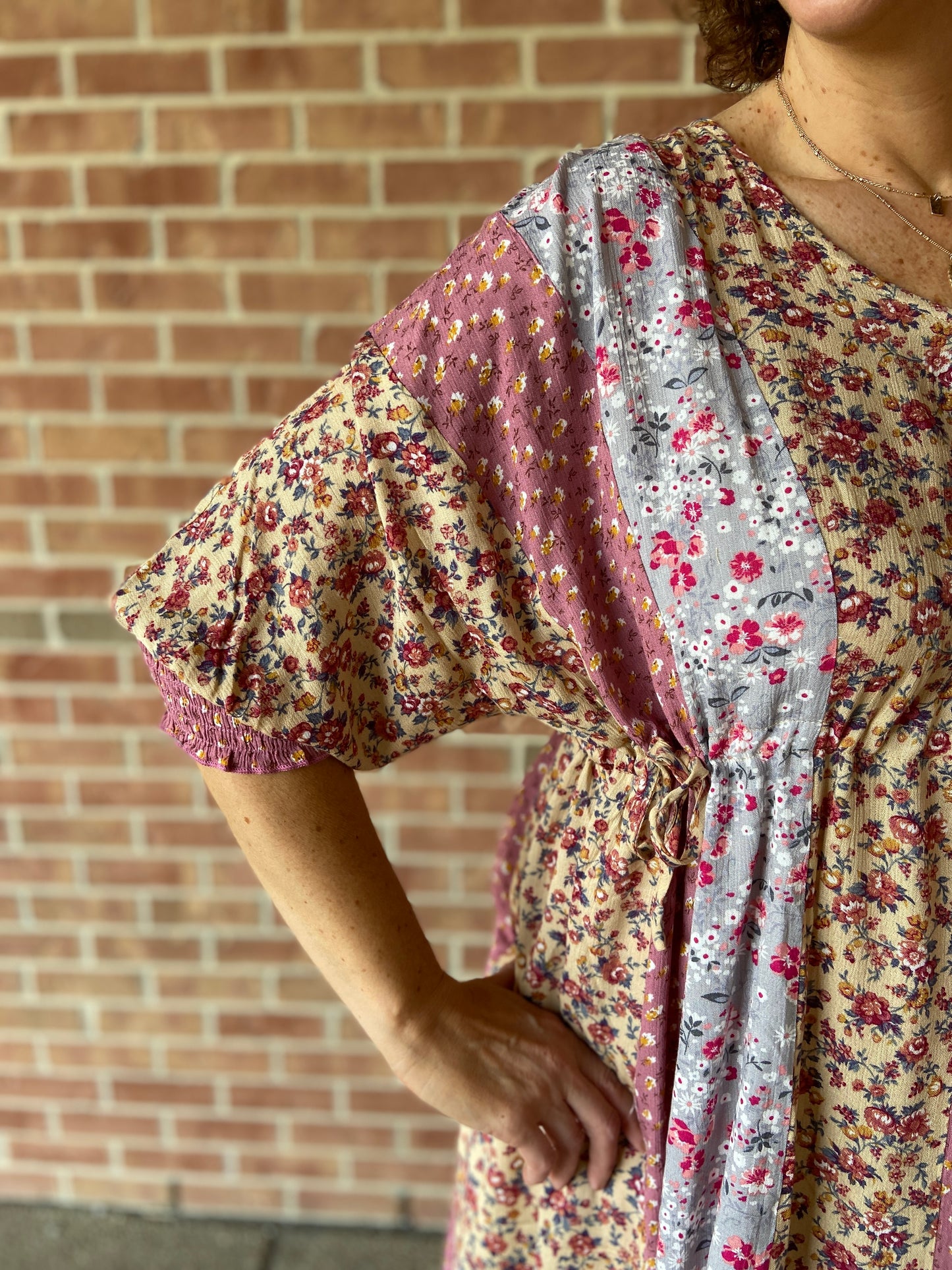 Mixed Floral Dress with Cinch Ties