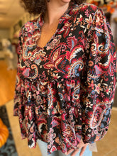 Load image into Gallery viewer, Tiered Paisley Split Neck Top