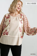 Load image into Gallery viewer, Mixed Floral Print Curvy Top with Waffle Knit