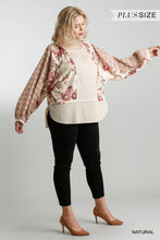 Load image into Gallery viewer, Mixed Floral Print Curvy Top with Waffle Knit