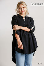 Load image into Gallery viewer, Linen Blend Curvy Tunic with Animal Trim - BLACK