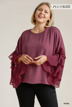 Load image into Gallery viewer, Linen Blend Ruffle Sleeve Curvy Top