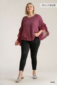 Linen Blend Ruffle Sleeve Curvy Top