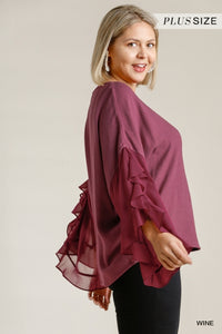 Linen Blend Ruffle Sleeve Curvy Top