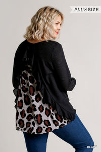 Waffle Knit Curvy Top with Animal Print Back